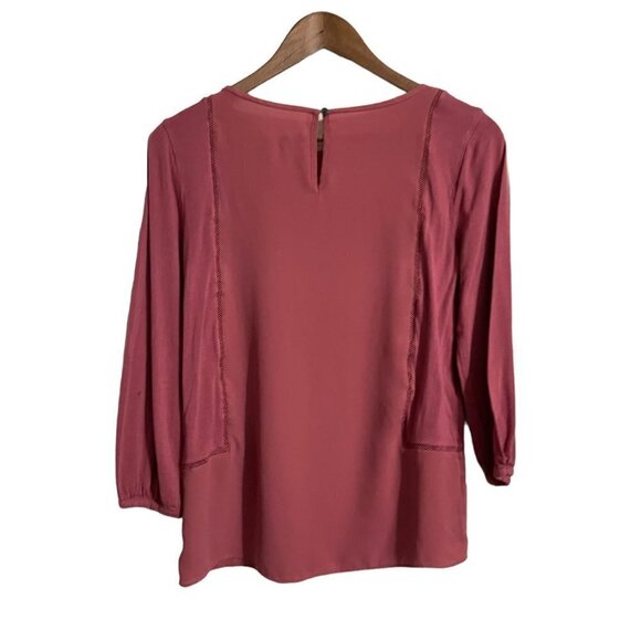 LOFT Womens Pink Crochet Cut Out 3/4 Sleeve Keyhole Back Blouse Size XXS - Picture 7 of 7